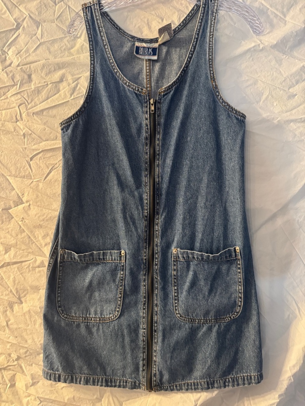 Vintage 90’s Y2K Bill Blass Sleeveless Denim Mini Dress in Medium Blue - Picture 3 of 4